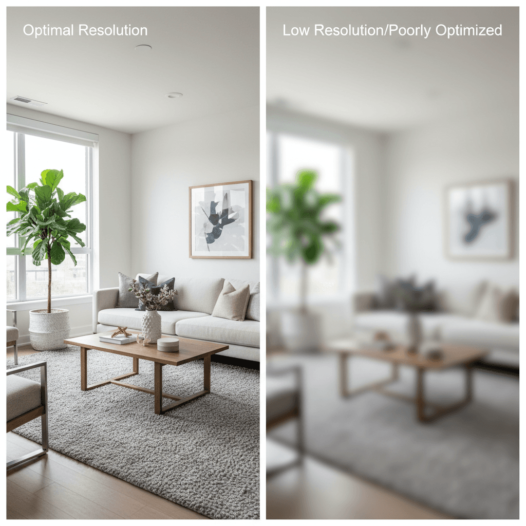 What are the optimal photo resolutions for real estate listings online?